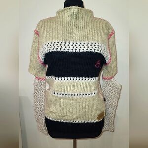 Sarah Cholé alpaca blend colorblock sweater with cut-out fishnet sleeves, S